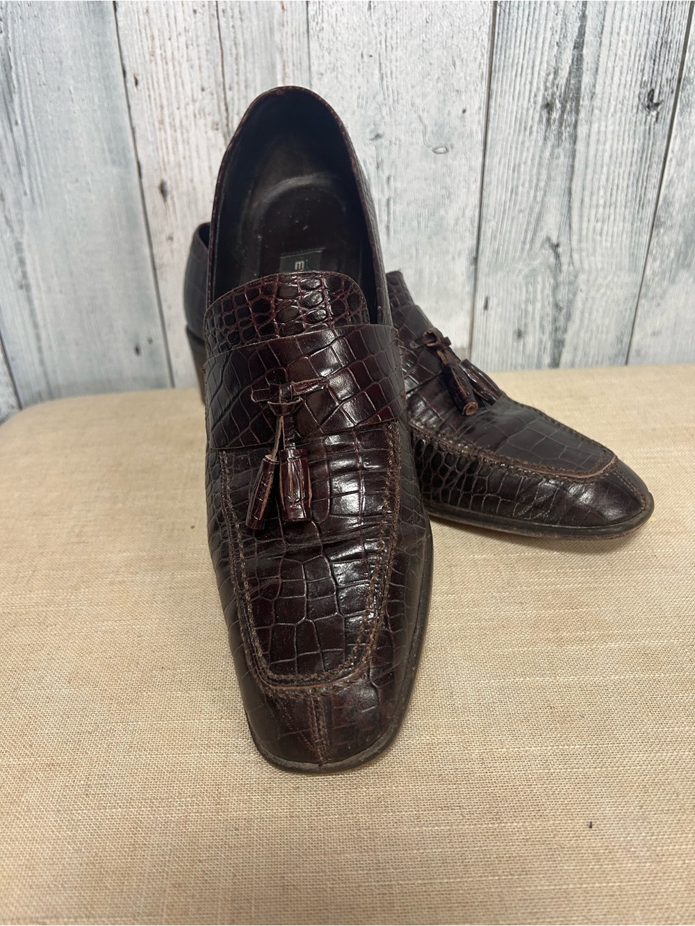 Vintage Evan-Picone Leather Tassel Loafers 11N Oxblood Croc Embossed
Preppy